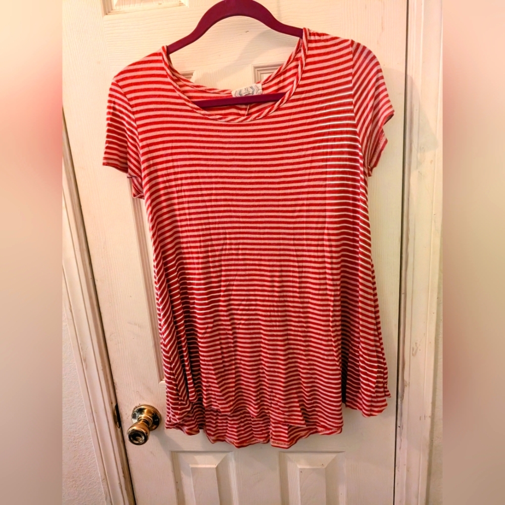 Pink Rose Women's Loose Fit Magenta/White Stripe Short Sleeve Top